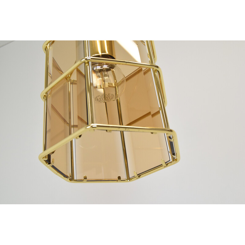 Mid-century smoked glass and brass pendant lamp, Czechoslovakia 1980s