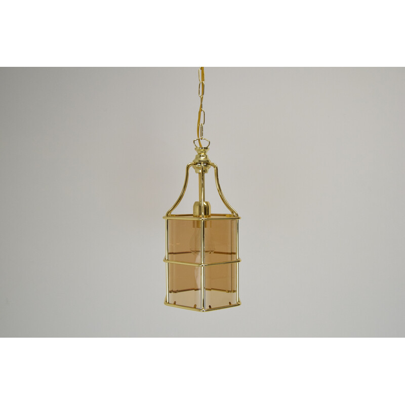 Mid-century smoked glass and brass pendant lamp, Czechoslovakia 1980s