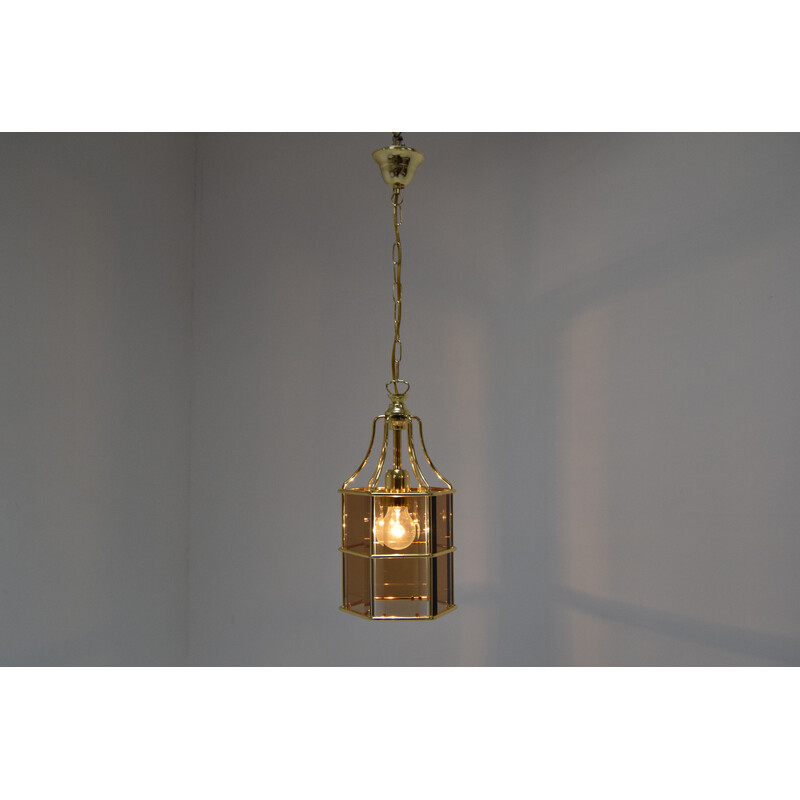 Mid-century smoked glass and brass pendant lamp, Czechoslovakia 1980s