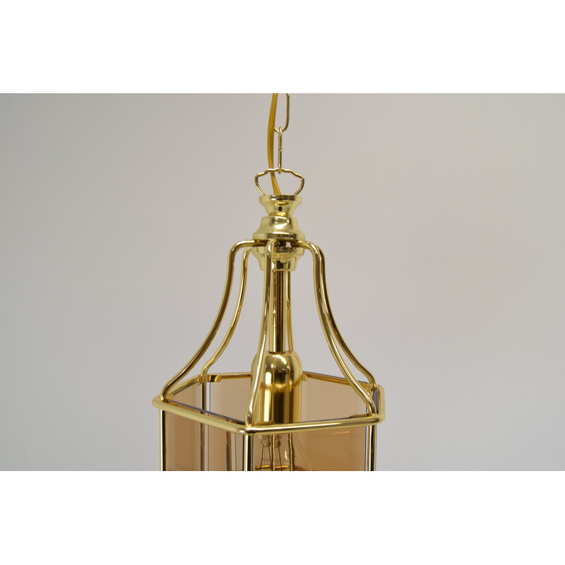 Mid-century smoked glass and brass pendant lamp, Czechoslovakia 1980s