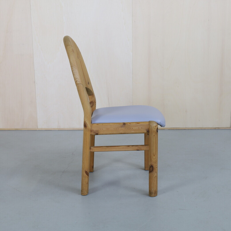Set of 4 vintage Brutalist dining chairs in natural pine, 1970s