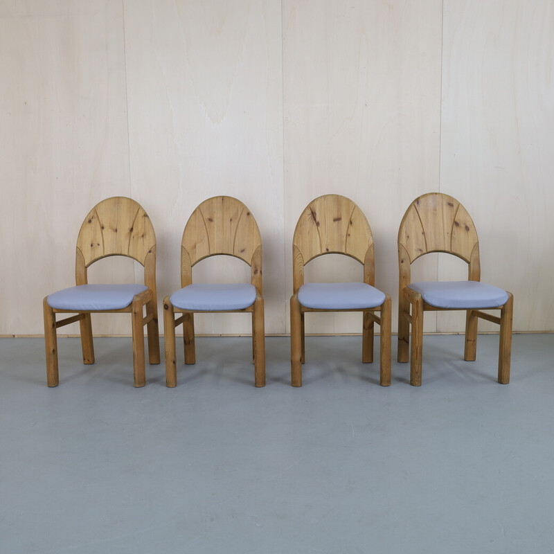 Conjunto de 4 cadeiras de jantar brutalistas vintage em pinho natural, década de 1970