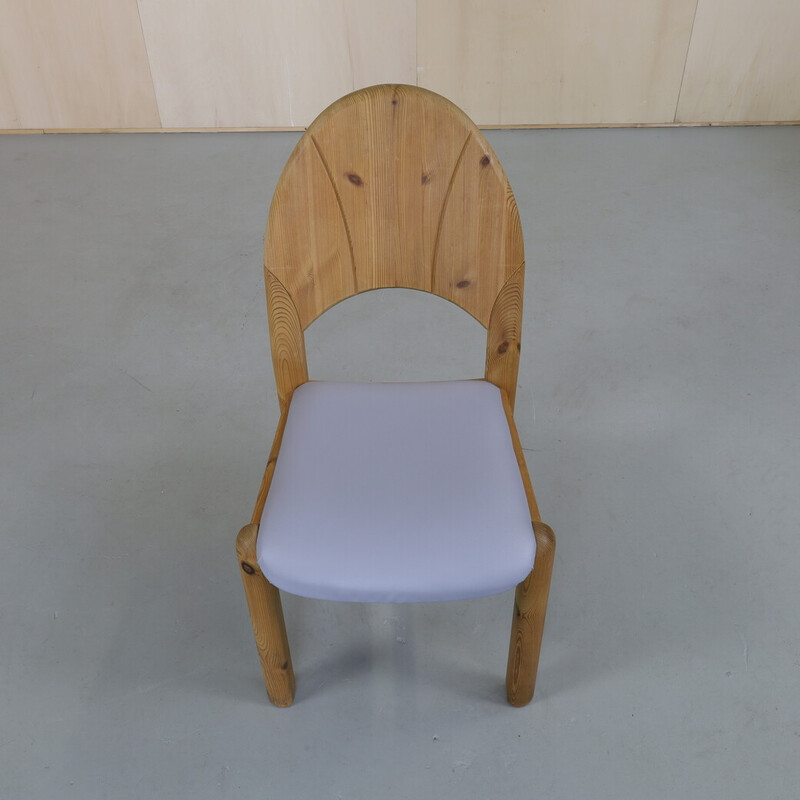 Set of 4 vintage Brutalist dining chairs in natural pine, 1970s