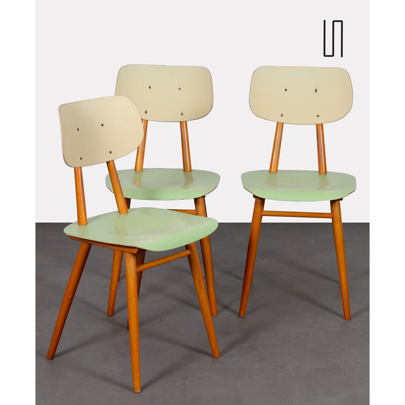 Set of 3 vintage wooden chairs by Ton, Czech Republic 1960s