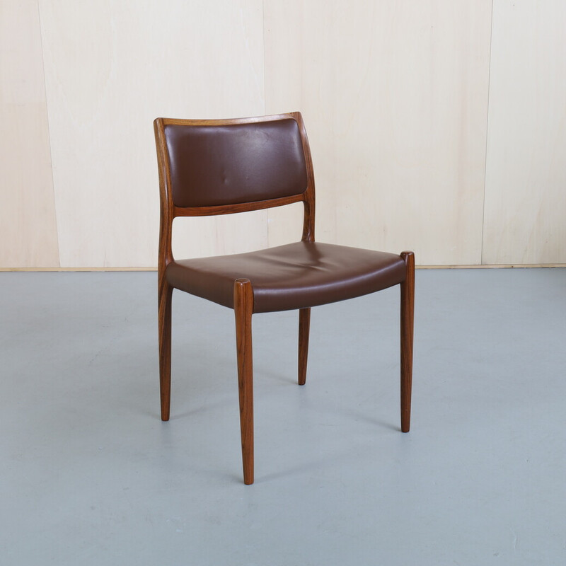 Set van 6 vintage leren stoelen van Niels Møller voor J.L. Møllers Møbelfabrik, 1960