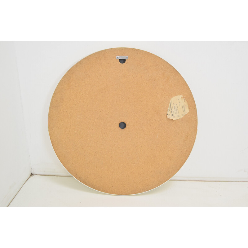 Round vintage wall mirror with plastic frame and veneer, Czechoslovakia 1970