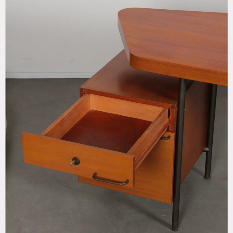 Vintage mahogany and metal desk by Georges Frydman for Efa, 1950s