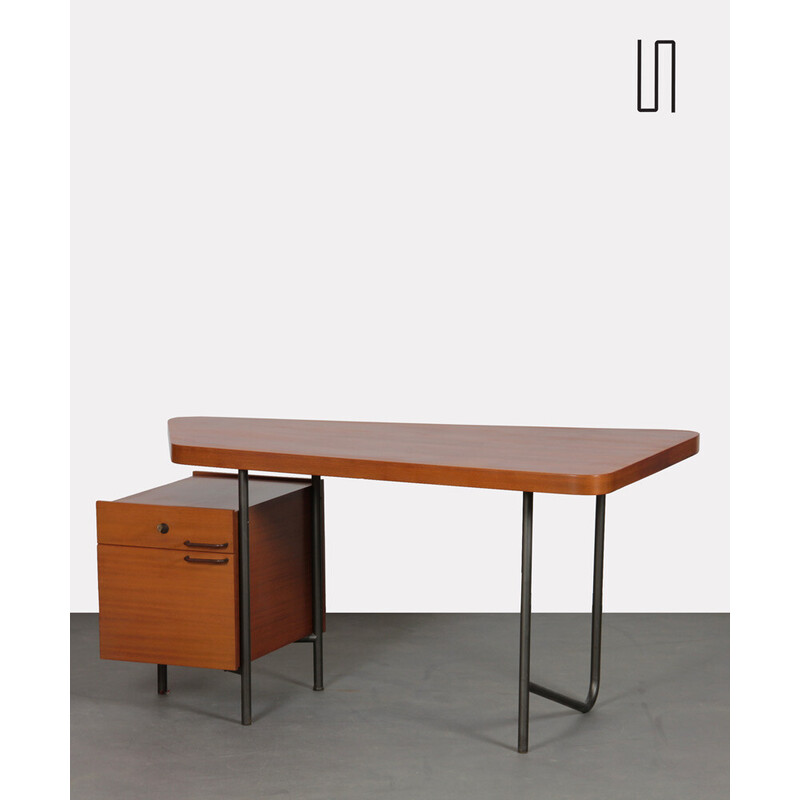 Vintage mahogany and metal desk by Georges Frydman for Efa, 1950s