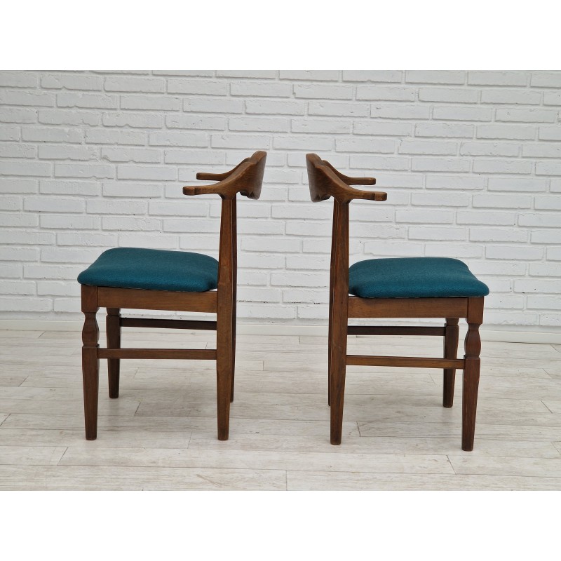 Pair of vintage oakwood and wool chairs by Henning Kjærnulf, Denmark 1960