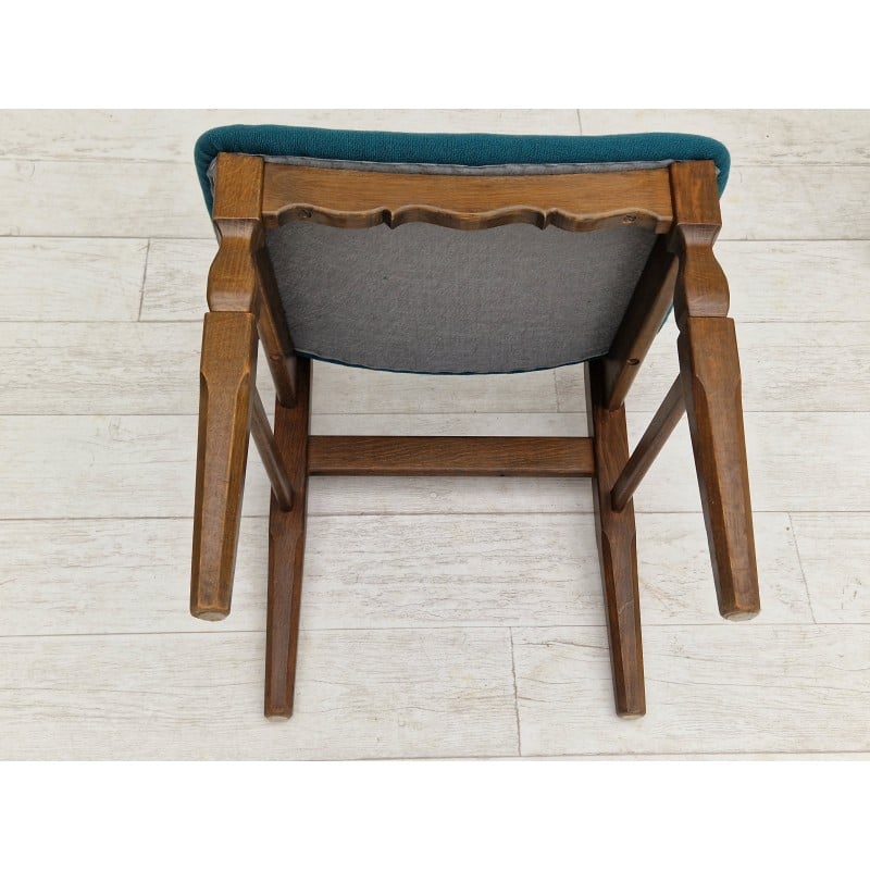 Pair of vintage oakwood and wool chairs by Henning Kjærnulf, Denmark 1960