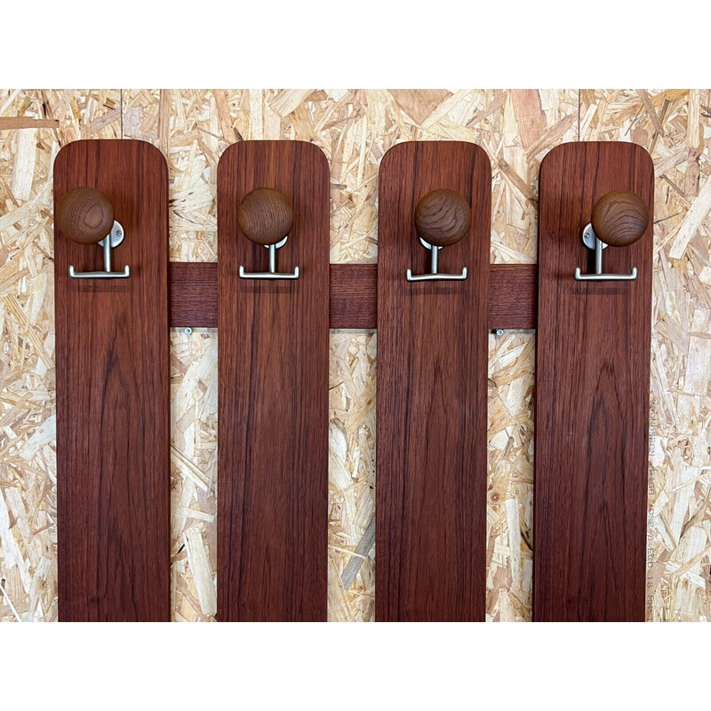 Vintage wall coat rack in wood and metal, Denmark 1960-1970