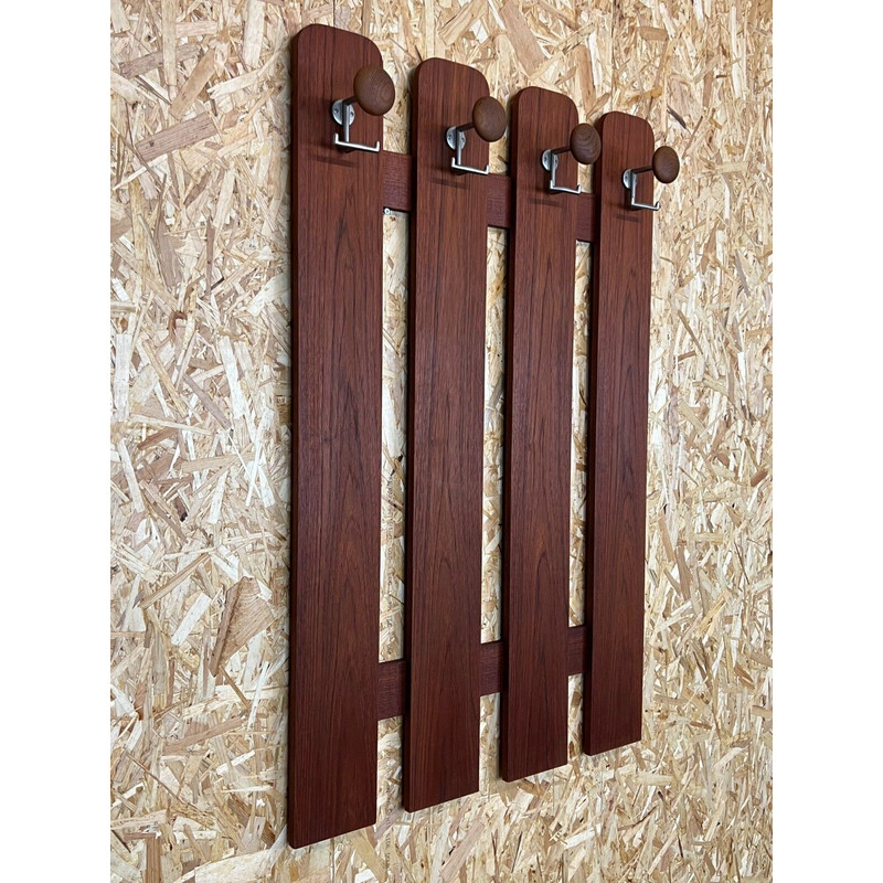 Vintage wall coat rack in wood and metal, Denmark 1960-1970