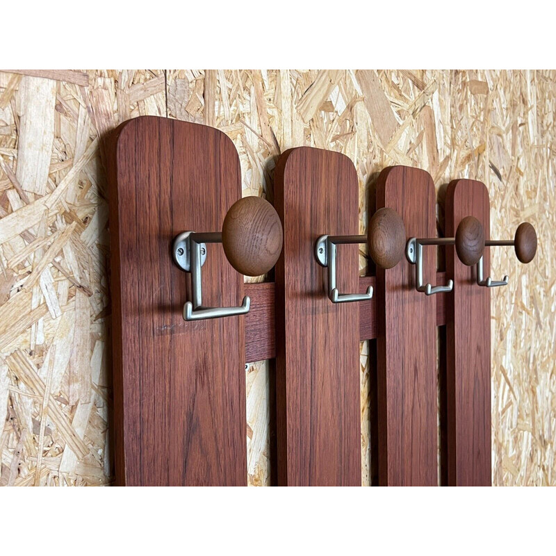 Vintage wall coat rack in wood and metal, Denmark 1960-1970