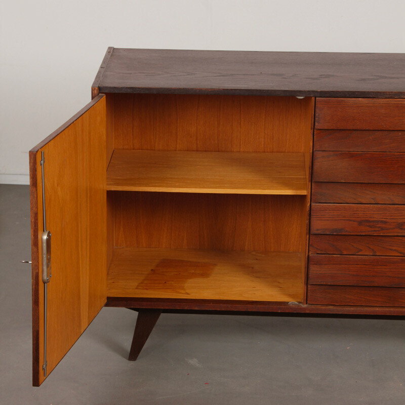 Vintage chest of drawers U-458 in stained oakwood by Jiri Jiroutek for Interier Praha, Czech Republic 1960