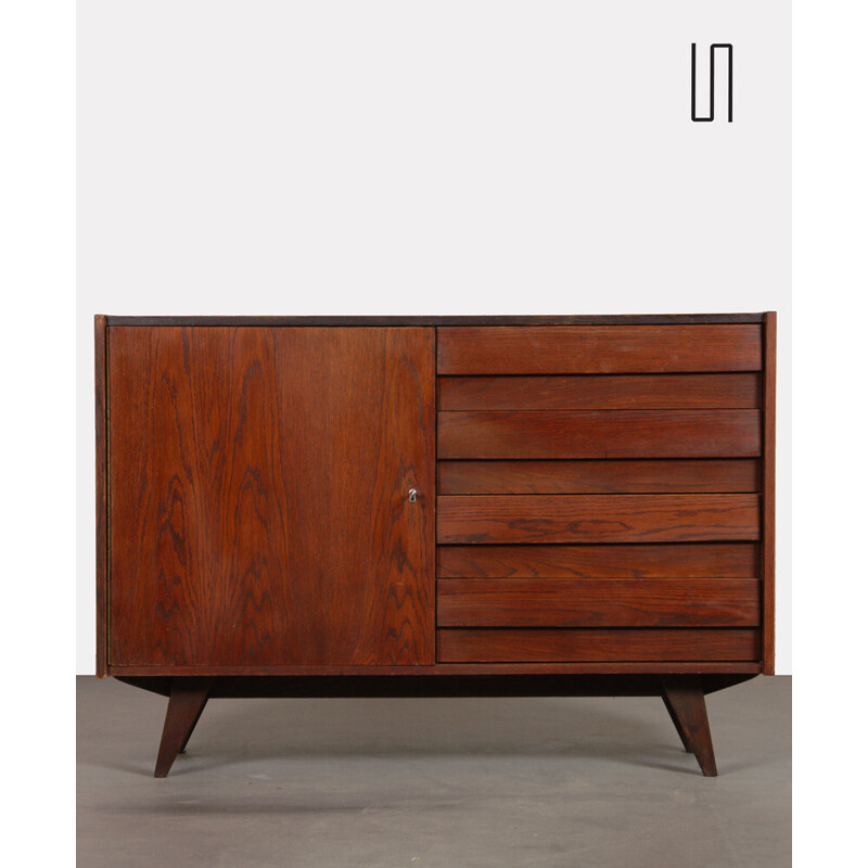 Vintage chest of drawers U-458 in stained oakwood by Jiri Jiroutek for Interier Praha, Czech Republic 1960