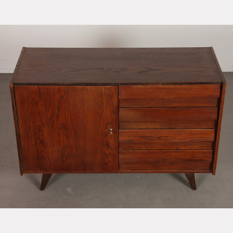 Vintage chest of drawers U-458 in stained oakwood by Jiri Jiroutek for Interier Praha, Czech Republic 1960