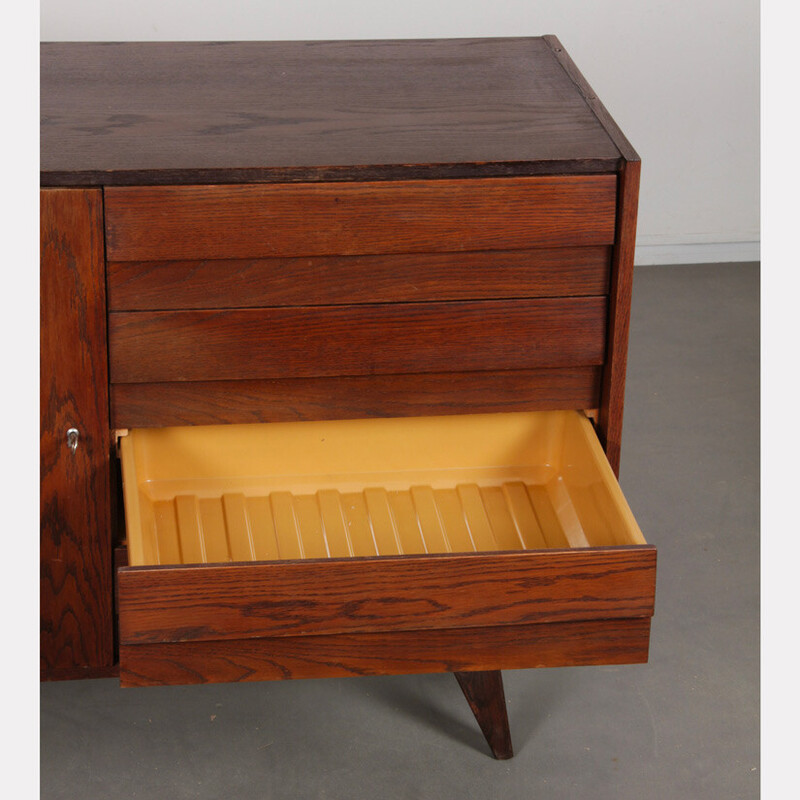 Vintage chest of drawers U-458 in stained oakwood by Jiri Jiroutek for Interier Praha, Czech Republic 1960