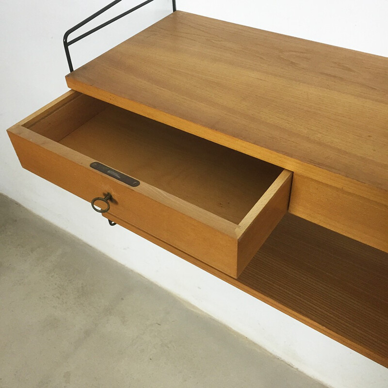 Original elm wood modular wall unit by Nisse Strinning for String Furniture - 1960s