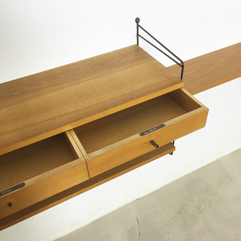 Original elm wood modular wall unit by Nisse Strinning for String Furniture - 1960s