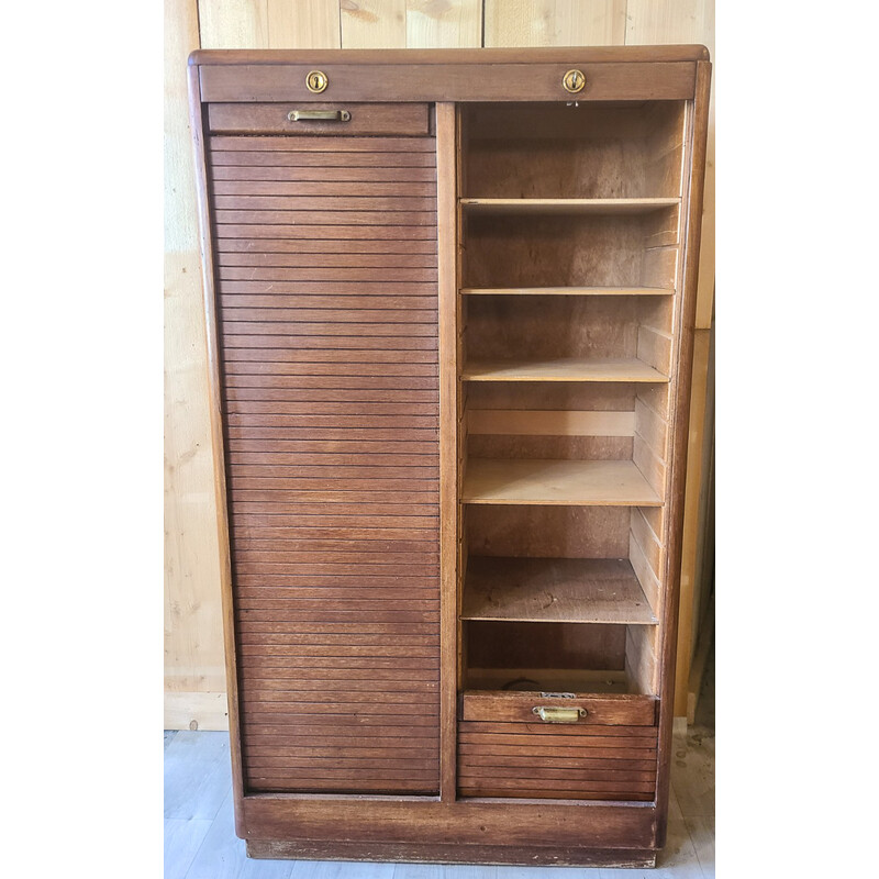 Vintage wooden curtain file cabinet, 1950s