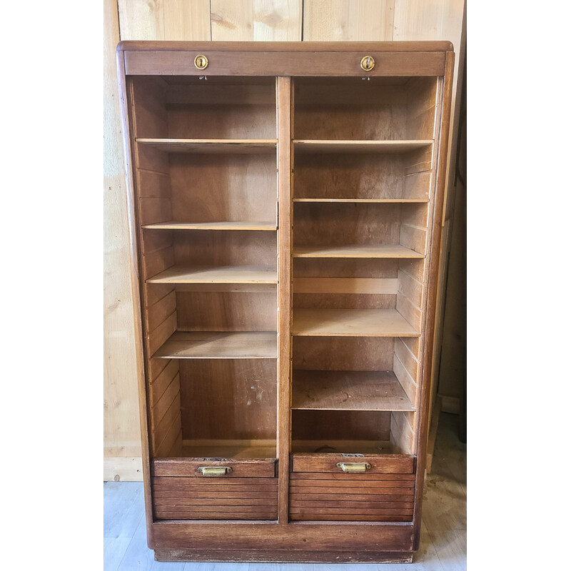 Vintage wooden curtain file cabinet, 1950s