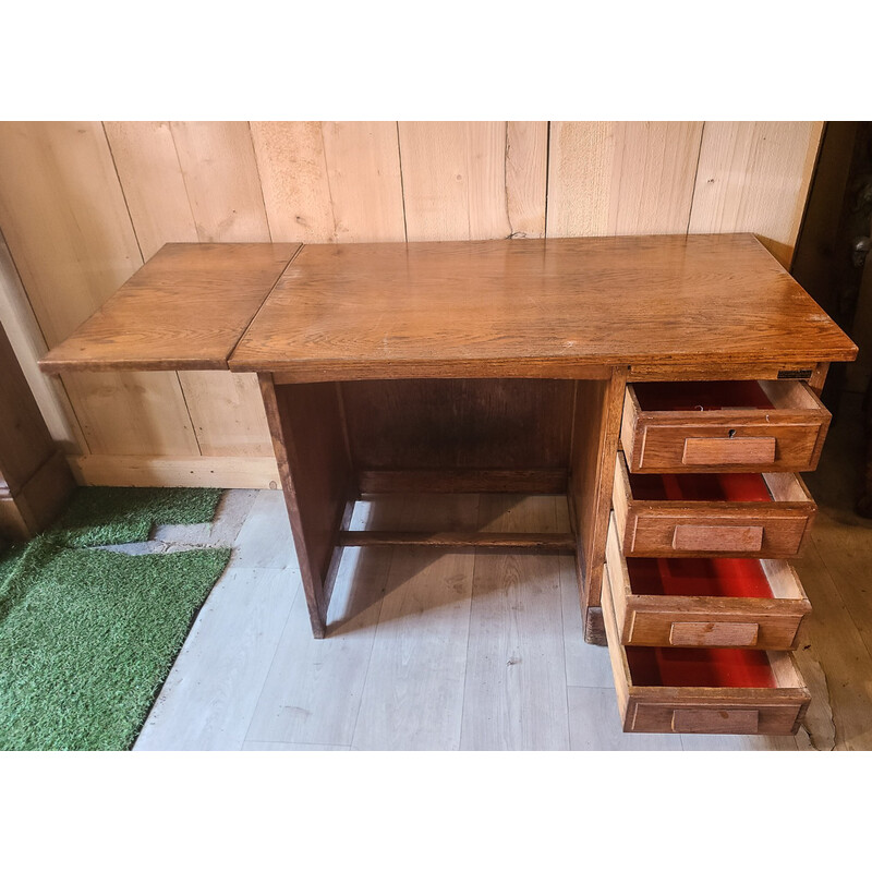 Vintage eikenhouten bureau, Frankrijk 1950