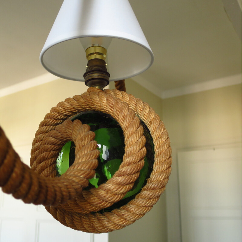 Vintage braided rope chandelier by Adrien Audoux and Frida Minet, France 1950