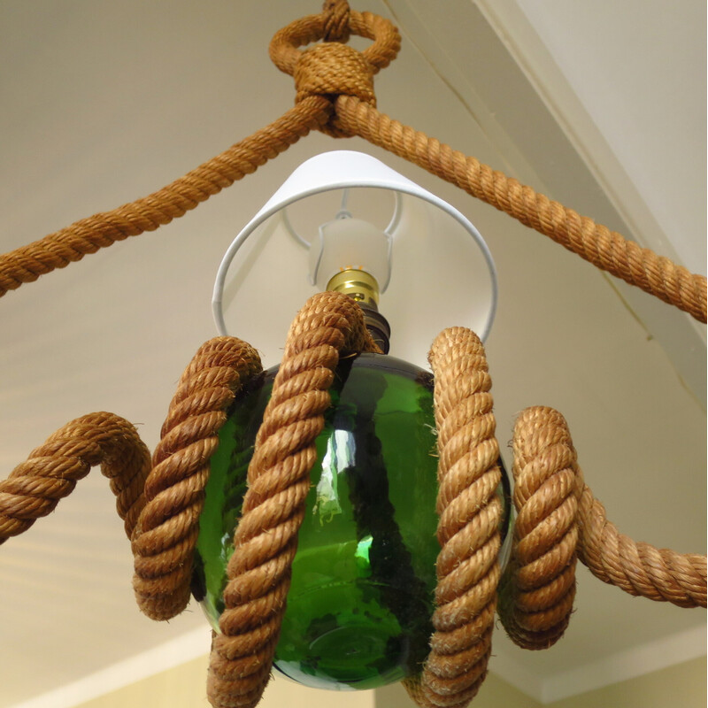 Vintage braided rope chandelier by Adrien Audoux and Frida Minet, France 1950