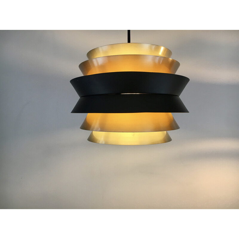 Pair of vintage Trava brass and aluminum pendant lamps by Carl Thore for Granhaga