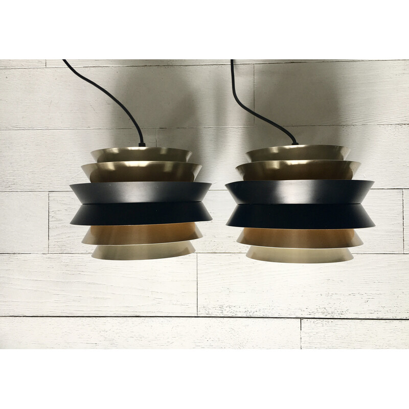 Paar vintage Trava hanglampen van messing en aluminium van Carl Thore voor Granhaga