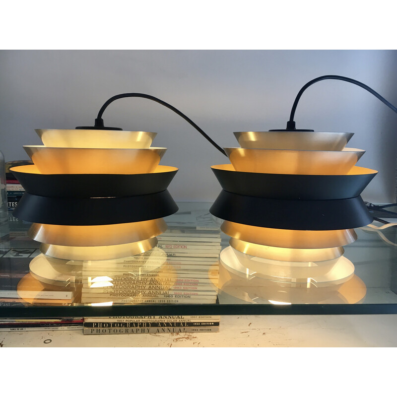 Pair of vintage Trava brass and aluminum pendant lamps by Carl Thore for Granhaga