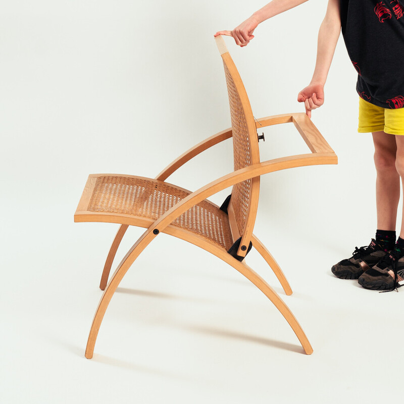 Vintage Vf2 beechwood folding lounge chair by Gijs Bakker for Castelijn, 1976