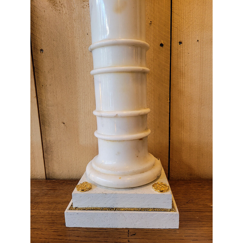 Pair of vintage lamp bases in marble, oakwood and bronze