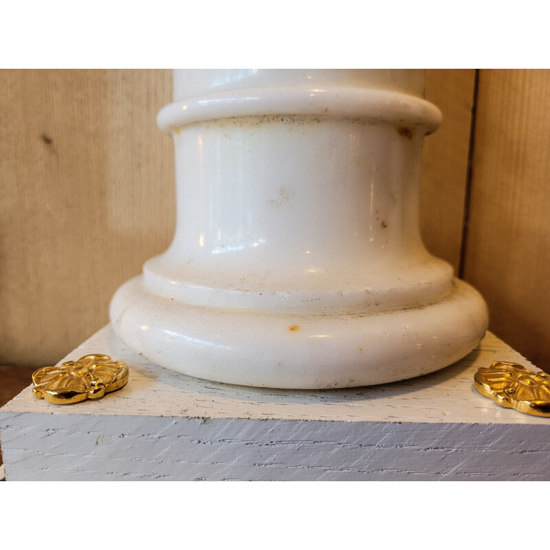 Pair of vintage lamp bases in marble, oakwood and bronze