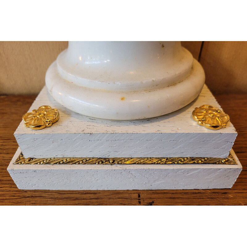 Pair of vintage lamp bases in marble, oakwood and bronze