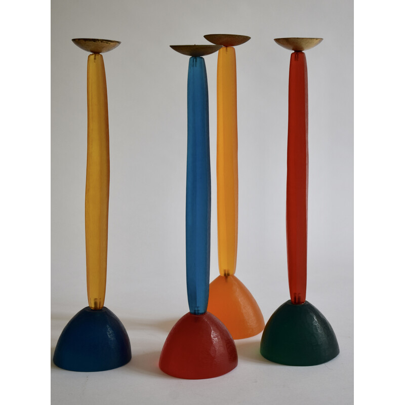 Set of 4 vintage "Bénazi" resin candlesticks by Migeon and Migeon, 1988