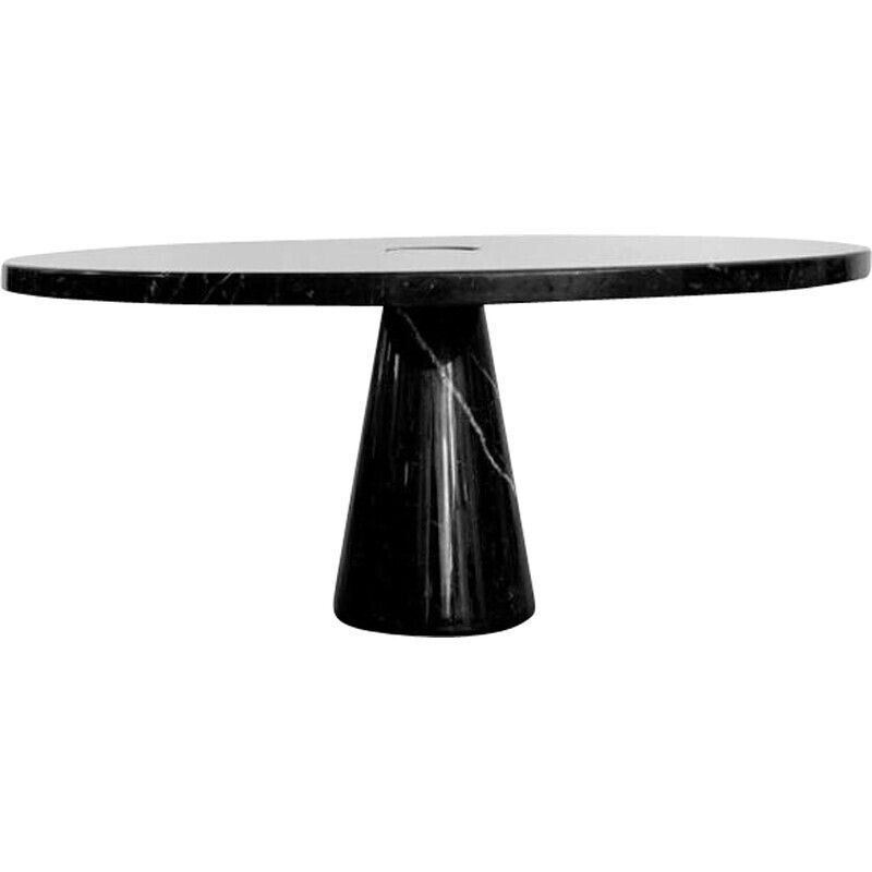 Vintage Eros marble Nero Marquina round dining table by Angelo Mangiarotti, Italy 1970s