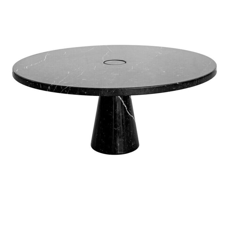 Mesa de comedor redonda vintage Eros en mármol Nero Marquina de Angelo Mangiarotti, Italia años 70