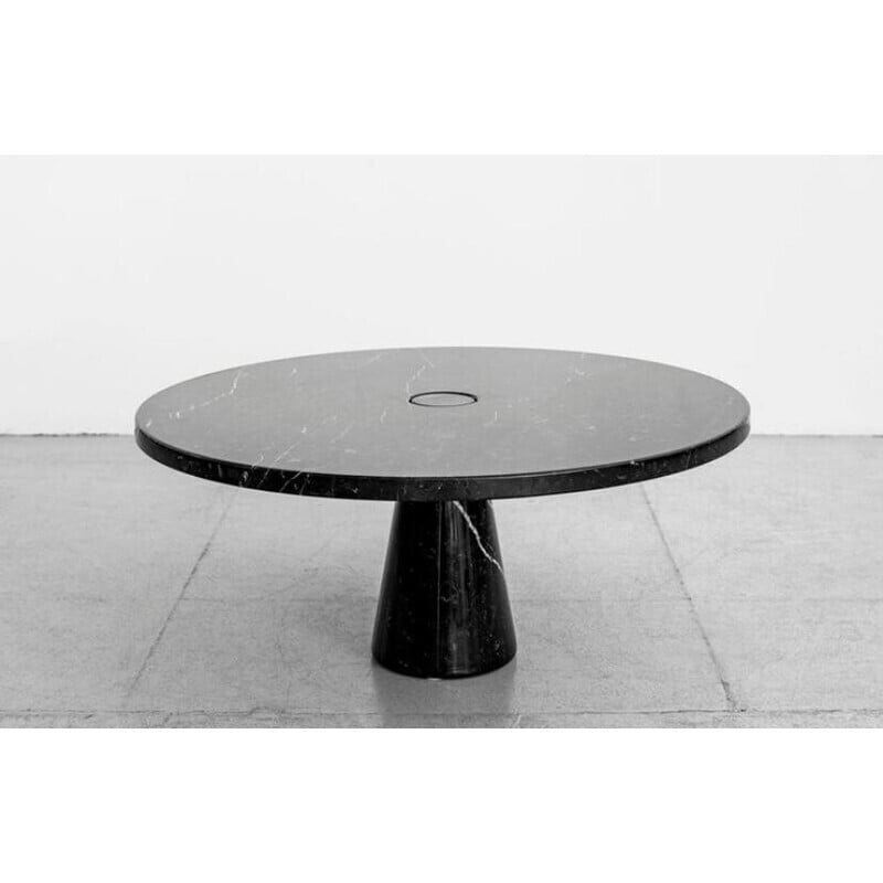 Vintage Eros marble Nero Marquina round dining table by Angelo Mangiarotti, Italy 1970s