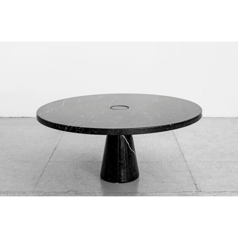 Vintage Eros marble Nero Marquina round dining table by Angelo Mangiarotti, Italy 1970s