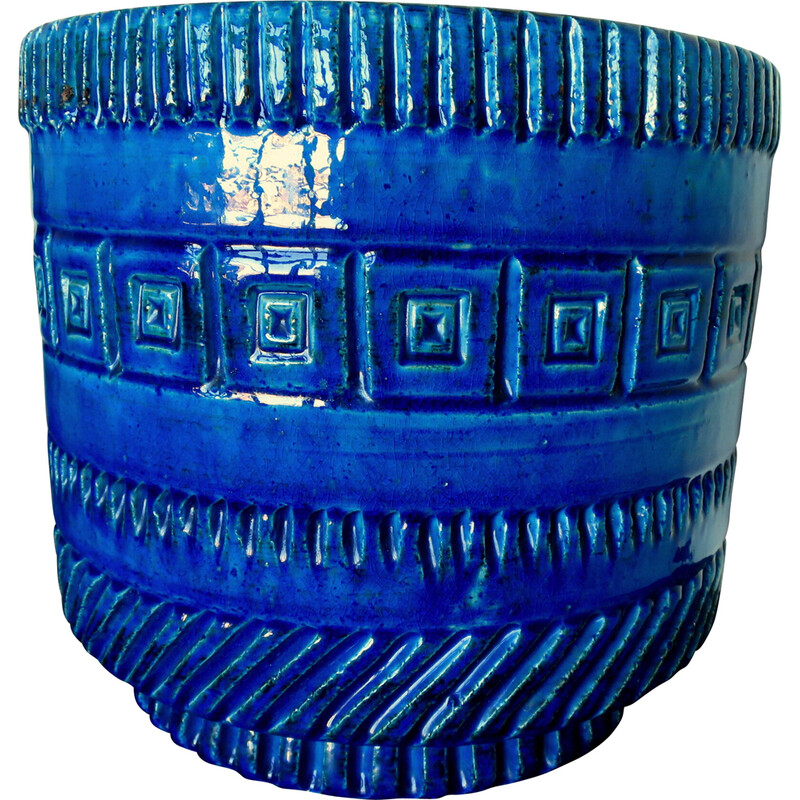 Cache-pot vintage bleu de Pol Chambost, 1960