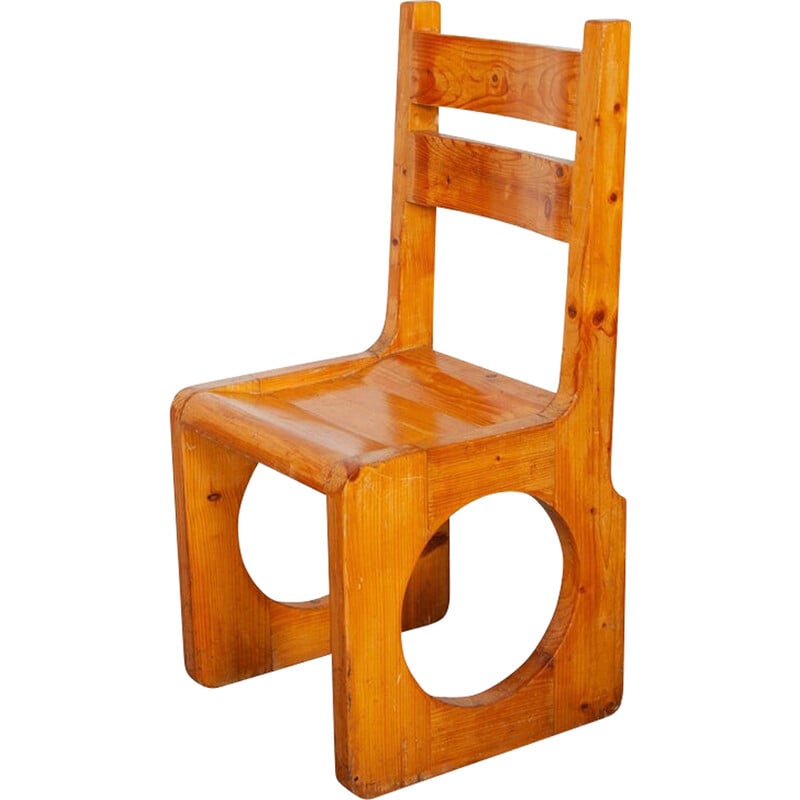 Cadeiras Vintage Brutalist em pinho maciço, década de 1960