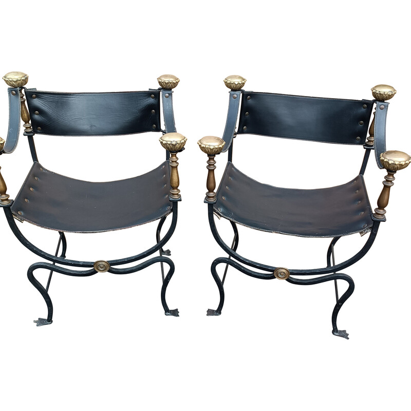 Pair of vintage "curules" armchairs by Jansen Paris, 1970