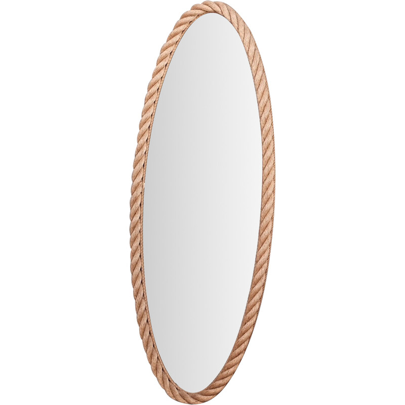 Franse mid-eeuwse touw ovale spiegel van Audoux-Minet, 1960