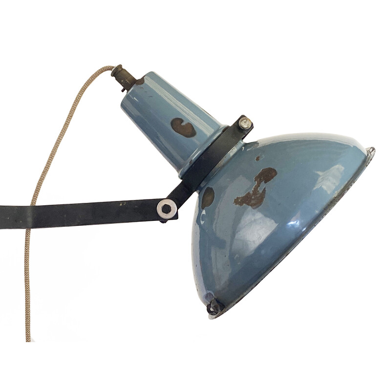 Vintage petrol blue enameled industrial wall lamp, Sweden 1950s