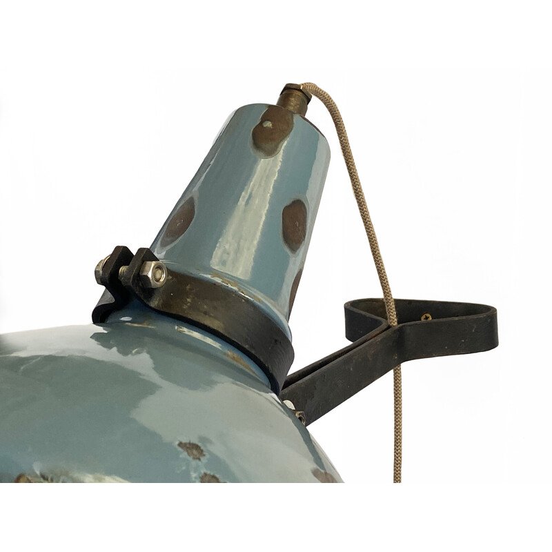 Vintage petrol blue enameled industrial wall lamp, Sweden 1950s