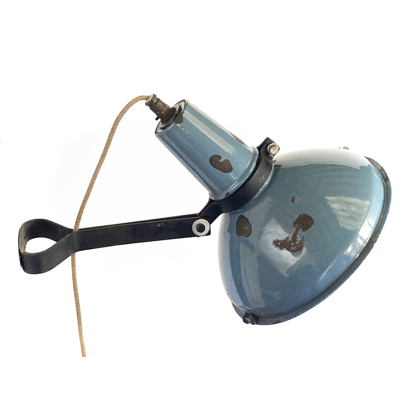 Vintage petrol blue enameled industrial wall lamp, Sweden 1950s