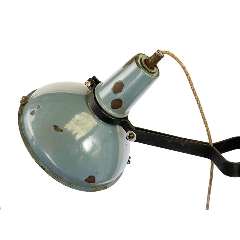 Vintage benzine blauw geëmailleerde industriële wandlamp, Zweden 1950