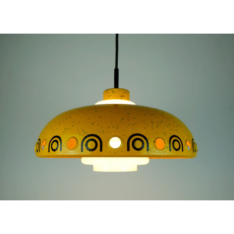 Vintage pendant lamp in enamel metal and white glass, 1960s-1970s