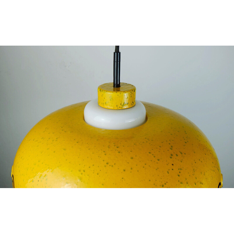 Vintage pendant lamp in enamel metal and white glass, 1960s-1970s